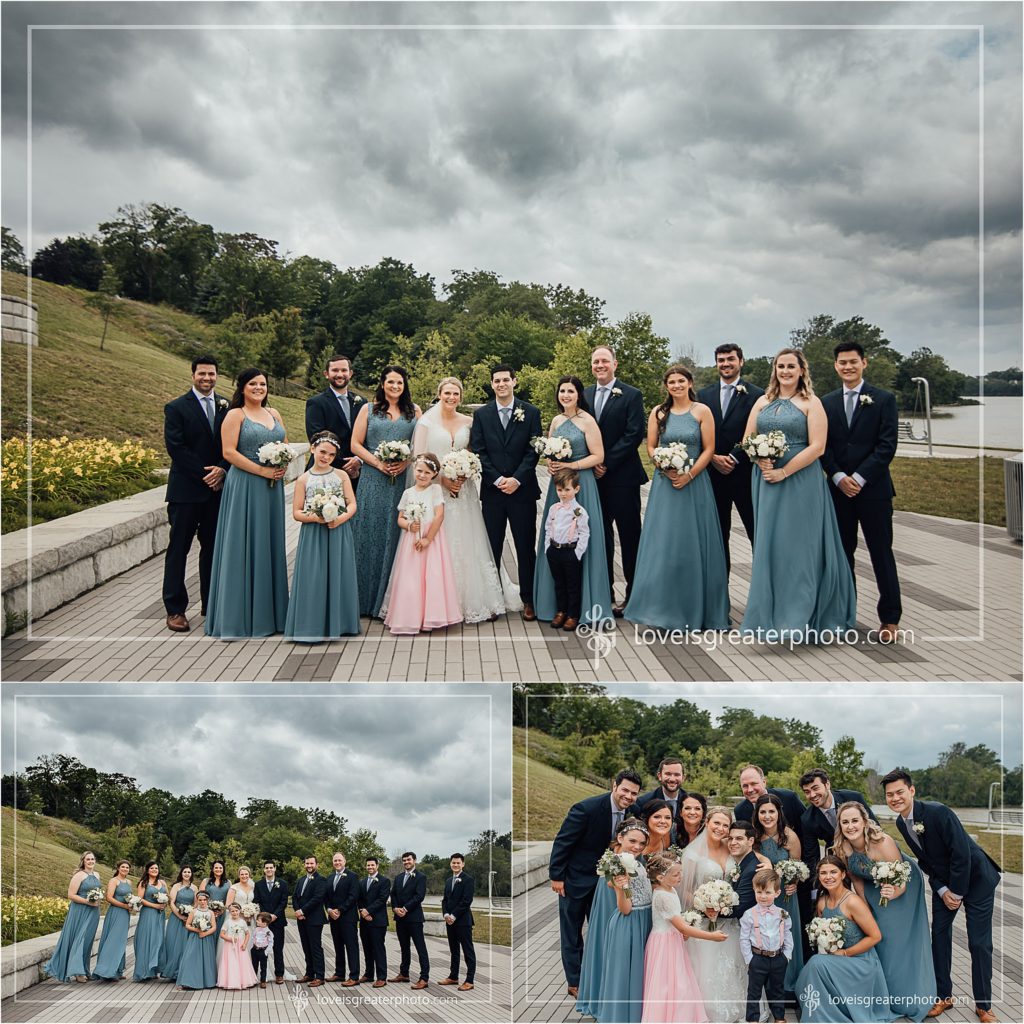 wedding party with cloudy skies