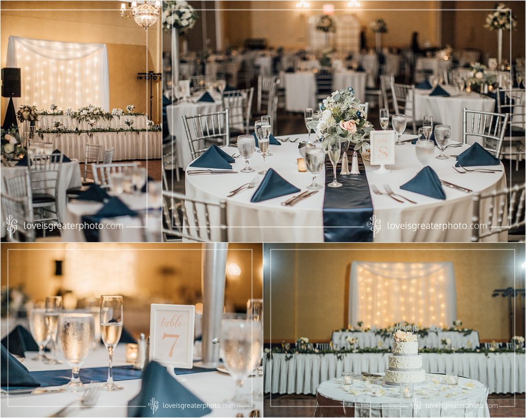 wedding reception table in ballroom