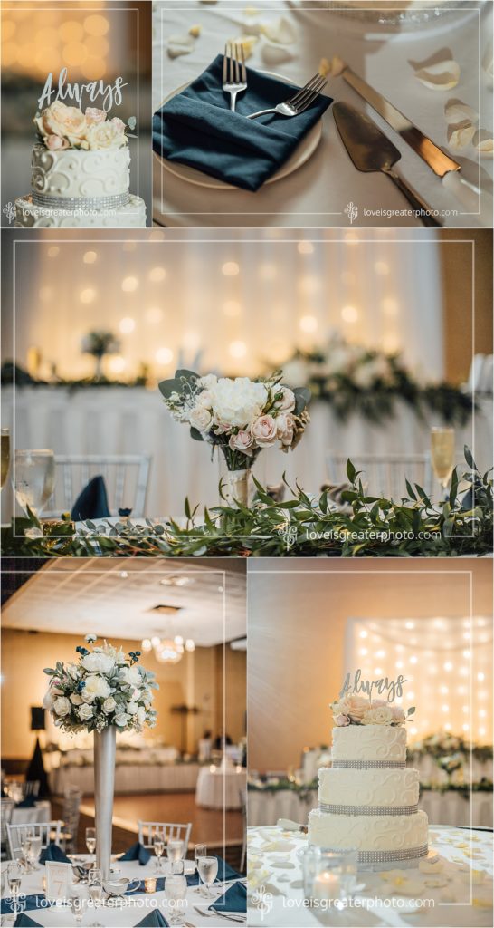 wedding reception table in ballroom